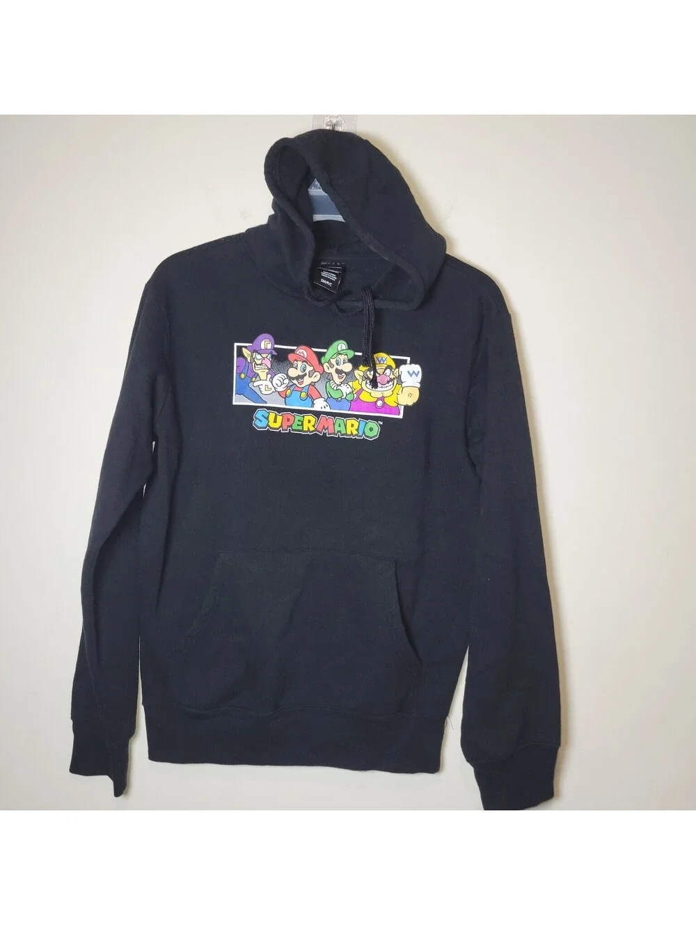 Super Mario Bros. Character Pullover Hoodie Mens Black Size S